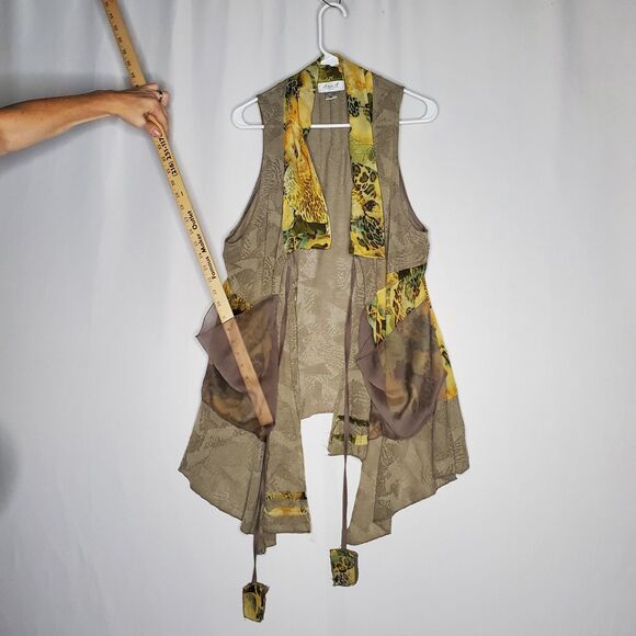 Ania A Long Cardigan Vest Womens XL Ruffle Sleeveless Artsy Boho Grunge Forest - Picture 5 of 9